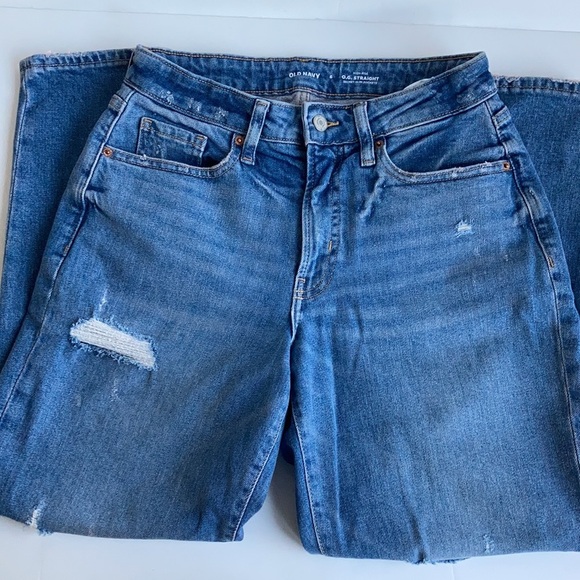 Old Navy O.G. High-Waisted O.G. ripped distressed blue jeans button close - Picture 5 of 16